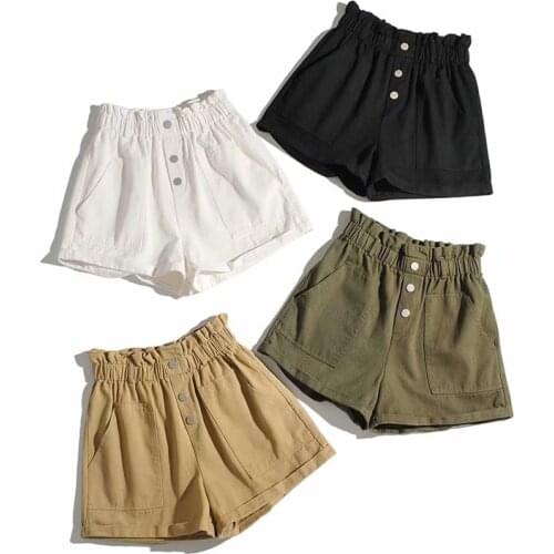 DOUJILI Hot Summer Shorts Solid Color High Elastic Waist Pocket Short Pants For Women Girls Casual Wearing