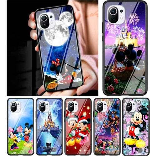 Mickey Minnie cute for Xiaomi Mi 11 Ultra Lite 10T Note 10 9T Pro CC9 CC9E 5G Luxury Tempered Glass Phone Case Cover