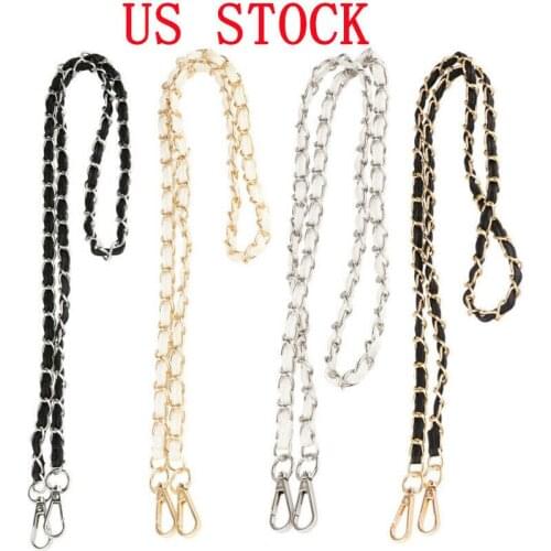 US 120cm Long Metal Purse Chain Strap Handle Replacement PU Leather Metal Bag Chain Strap Accessories Shoulder Backpack Chain