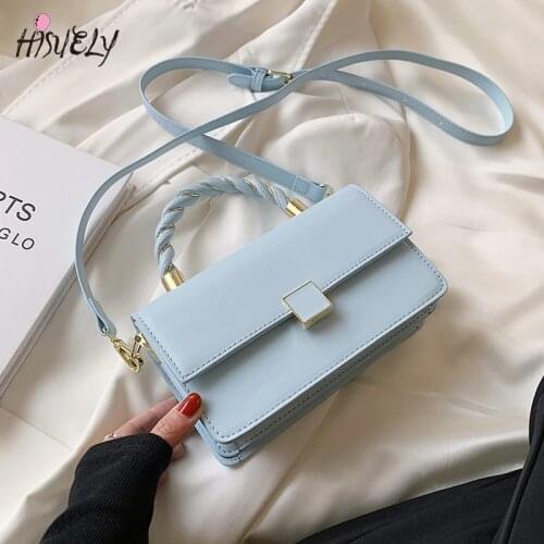 HISUELY Rope Handle Pu Leather Crossbody Bags for Women 2021 Fashion Luxury Trendy Female Shoulder Handbags and Purses Navy Blue