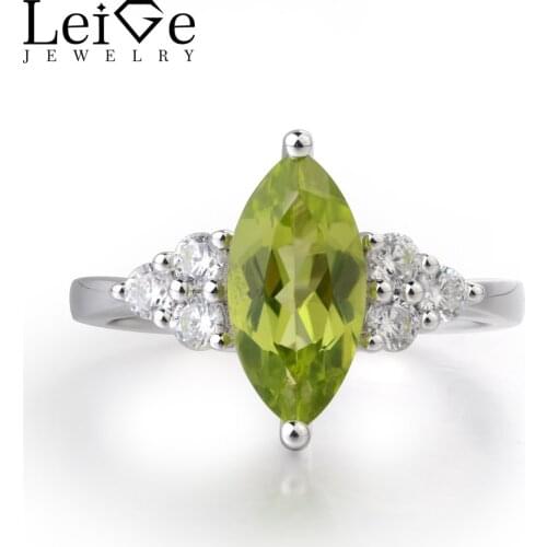 Leige Jewelry Genuine Natural Peridot Ring Romantic Gifts August Birthstone 925 Sterling Silver Ring Marquise Cut Green Gemstone