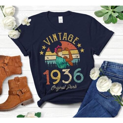 Vintage 1936 Original Parts T-Shirt African American Women with Mask 85th Birthday Gift Lady Clothes O Neck Short Sleeve Tees