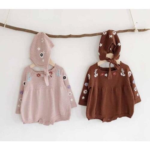 Newborn Baby Girls Knitted Romper Baby Clothes Cotton Toddler Girls Sweater Baby Rompers Hand embroidery Infant Baby Jumpsuit