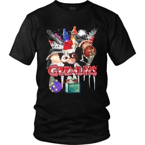 Funny Gremlins T Shirt Men Short Sleeve Cotton T-shirts Retro Sci Fi Gizmo 80s Movie Mogwai Monster Tee Tops Graphic Tshirt Gift