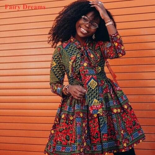 African Style Spring Autumn Long-Sleeved Womens Fashion Casual Dress High Waist Swing Type Dashiki Ankara Kanga Lady Clothing