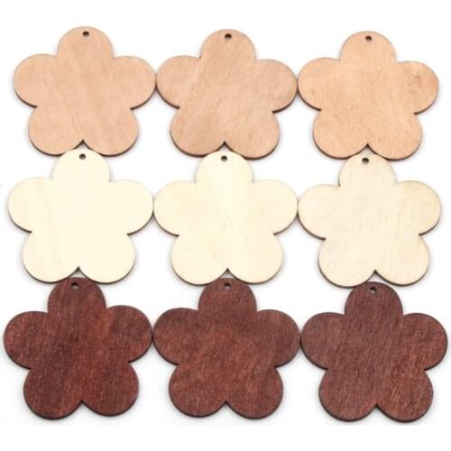 10pcs Flower Shape Natural Craft Wood Chip Round 50mm Bookmark Home Scrapbook Decoration DIY Handmade Craft Pendant