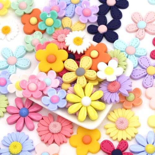 20Pcs Mixed Flower Resin Chrysanthemum Flatback Cabochons Embellishments For Scrapbooking DIY Hairwear/Phone Case Resin Crafts