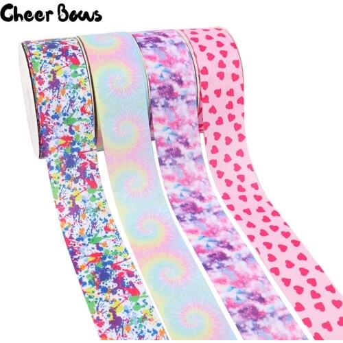 5Y/lot 3'' Grosgrain Ribbon Heart Starry Sky Dots Printed DIY HairBows Tape For Gift Wrapping Craft Decorative Material Supplier