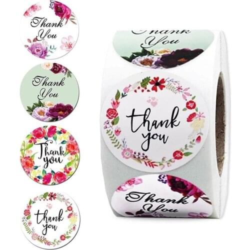 500pcs/roll "Thank You" Sealing Sticker Floral Handmade Label Commercial Sticker WB2928