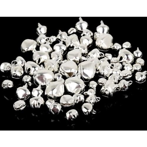 6-14mm Rhodium Jingle Bells Beads Hanging Christmas Tree Ornaments Christmas Decorations Party DIY Crafts Accessories