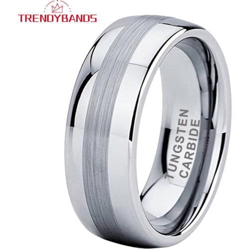 8MM Tungsten Ring For Men Women Wedding Band Domed Center Brushed Finish Polished Shiny Comfort Fit