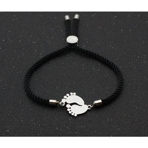 Cute Bear Stainless Steel Bracelets & Bangles For Men Women Couples Lovely Little Foot Lucky Red Thread Charm Bracelet Jewelry