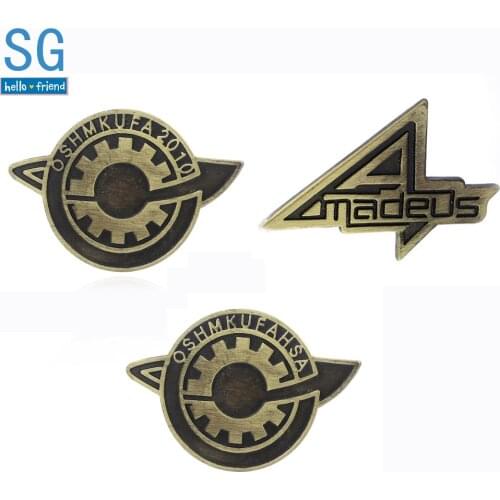 SG Steins Gate OSHMKUFA Letter Badge Brooches Makise Kurisu Labmen The Fate of The Stone Pins Men Game Cosplay Jewelry Xmas Gift