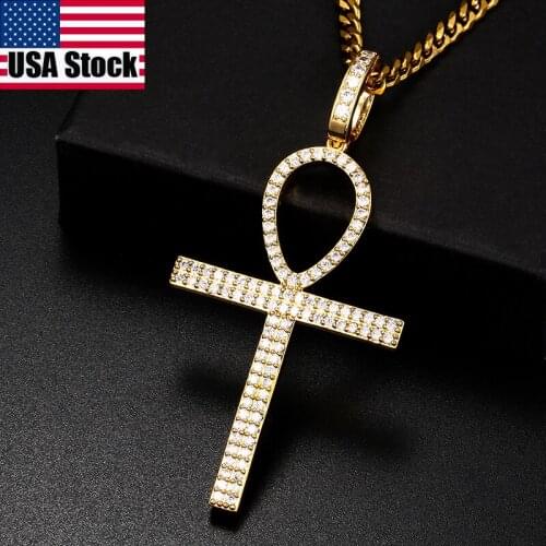 Chandler Ankh Cross Pendant Necklace Women Gold Color Copper Micro Pave With Pendants For Mens Hip Hop Jewelry Religious Gifts