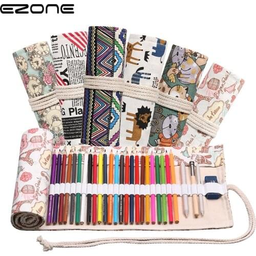 EZONE 12/24 Holes Pencil Case Creative Canvas Pen Curtain New Beauty Student Supplies Birthday Gift Large Capacity Cute Cat