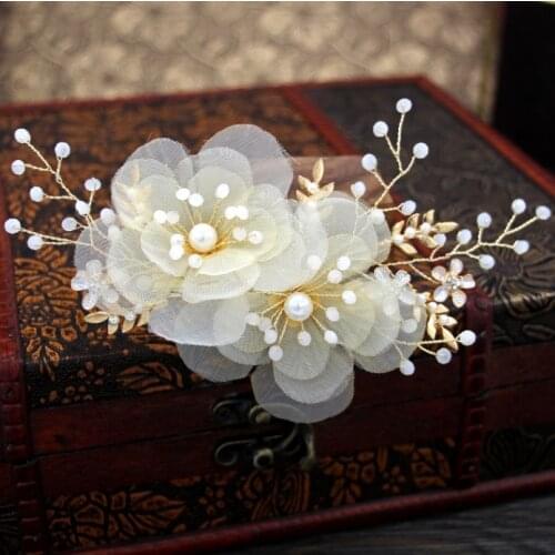 Champagne Flower Floral Hairpins Gold Head Piece Rhinestones Hair Pins Clips For Women Girl Wedding Accessories Bridal Jewelry
