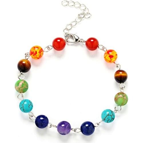 Druzy Natural Crystal Stone Round Beads String 7 Chakra Bracelet Natural Lapis Lazuli Tiger Eye Opal Stone Energy Bracelet