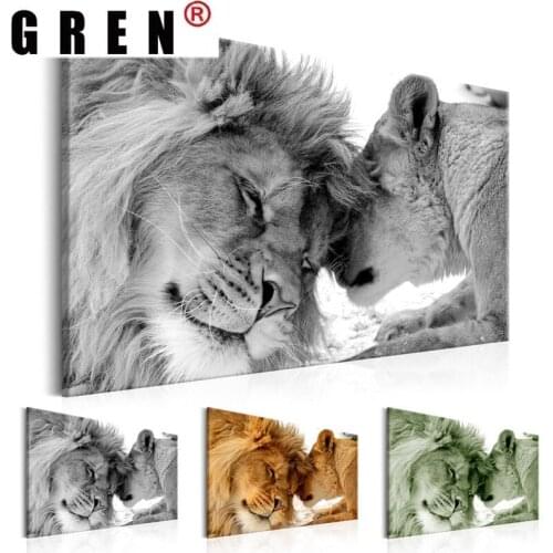 GREN Modular The King Of Two Animals Cute Leopard Lion Canvas Paintings Posters Prints Wall Art Pictures Home Decor Living Room