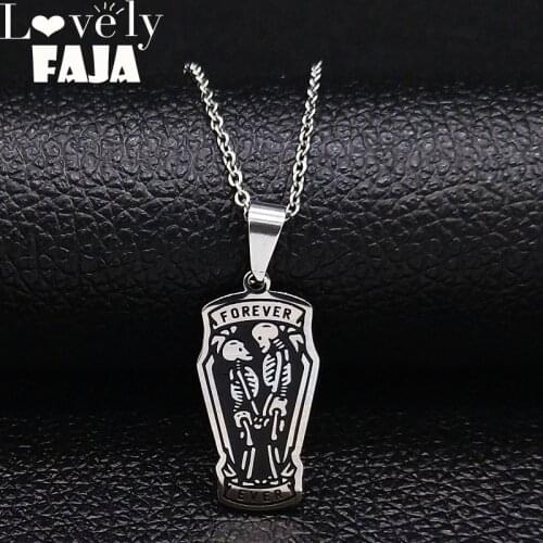 2021 Gothi Coffin Couple Skull Stainless Steel Small Necklaces Women FOREVER EVER Silver Color Necklace Jewelry collares N1764