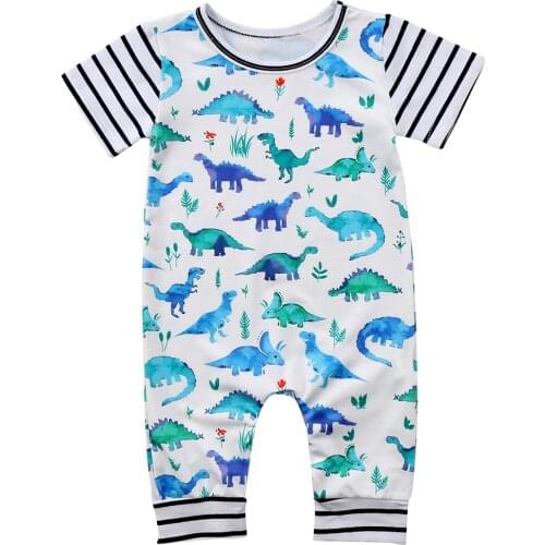 0-24M Newborn Infant Kids Baby Boy Girl Romper Jumpsuit Cartoon Dinosaur Summer Short Sleeve Playsuit Clothes Outfits