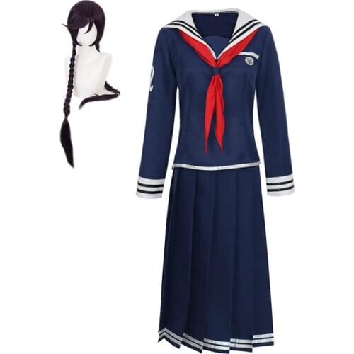 Danganronpa Toko Fukawa Cosplay Costume Dress Suit Dark Purple Wig Skirt Set Dangan Ronpa Sailor Suit Japanese School Uniform