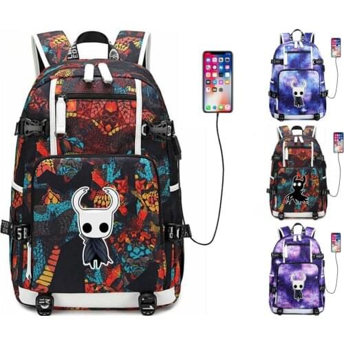 Cute Hollow Knight printing travel bag School Bag usb charging canvas shoulder bag Teenager boys girls Backpack Laptop bag