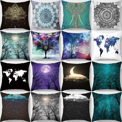 Beauty flowers forest mandala world map abstract picture pillow cases short plush high quality square thick pillow case covers