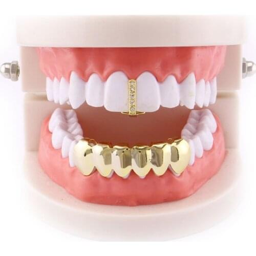 Iced Out Gold Teeth Grillz Single Grills Dental Cospaly Teeth Caps Hip Hop Tooth Clip Mouth Rapper Jewelry Party for men women