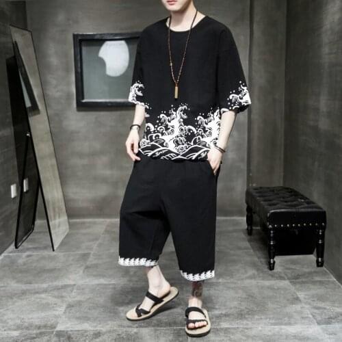 Summer MenS Tracksuit Fashion Sportswear Chinese Style Print Plus Size T-Shirt Shorts 2021 Retro Thin Suit Harajuku Clothes