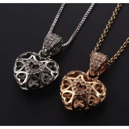 MHS.SUN Fashion Zircon Heart Pendant Necklace Women/Girls AAA Zirconia Chain Necklace Vintage Gold Color Jewelry For Gifts
