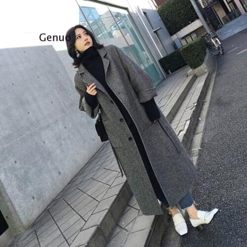 Fashion Wide Lapel Women Winter Coat with Belt Loose Women Woolen Blend Winter Coat Women Manteau Femme Xs-Xl