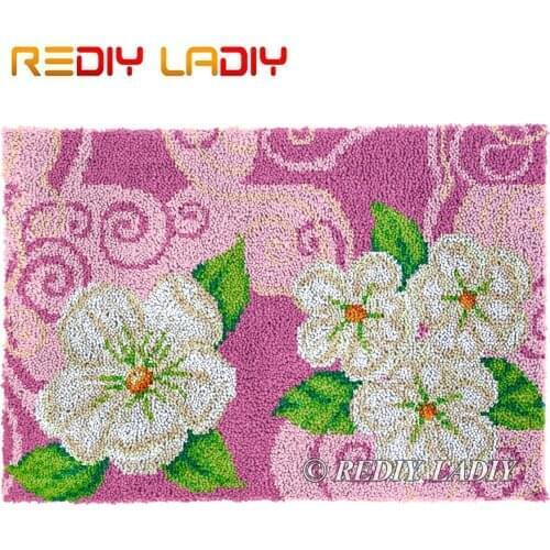 Latch Hook Kits DIY Carpet Rug Cream Flowers Plush Wall Tapestry Kits Crochet Floor Mat Thick Yarn Cushion Arts & Crafts 85*58cm