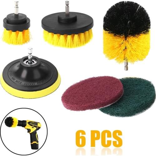 6pcs Electric Drill Brush Set Power Scrubber Scouring Pad Cleaning Polishing Brush Kit Electric Drill Parts Car Cleaning Tools