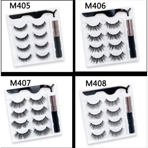 New 4 pairs of magnet eyelash makeup eyelashes magnetic eyelash eyeliner eyelash curler easy to wear thick false eyelashes gift
