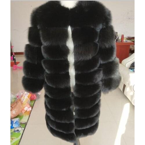 New brand black fox fur coat winter warm clothes fashion style real natural fox fur coat