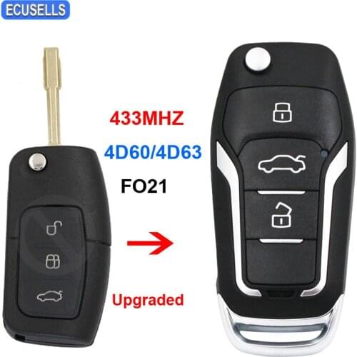 Upgraded Folding Flip Remote Car Key 433Mhz 4D60 or 4D63 Chip FO21 Uncut Blade for Ford Mondeo Focus Fiesta Galaxy C Max S Max