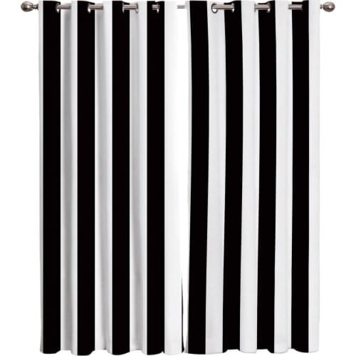 Simple Black And White Stripes Curtains Outdoor Decor Swag Kids Curtain Panels With Grommets Window Treatment Valances Window