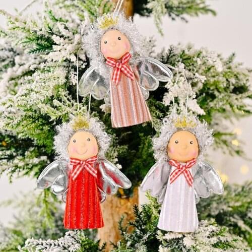 Christmas Silver Wings Angel Shape Hanging Decor Fabric Doll Pendant Christmas Tree Pendant Home Scene Decoration for Home