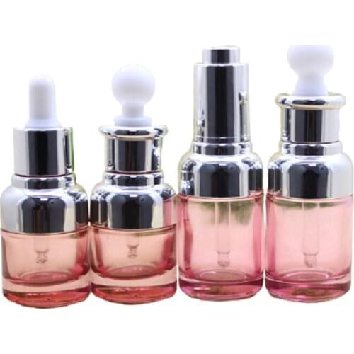 20ml 30ml Pink Glass Essential Oil Bottle Dropper Pipette Silver Lid White Top Comestic Packaging Refillable Container 15pieces