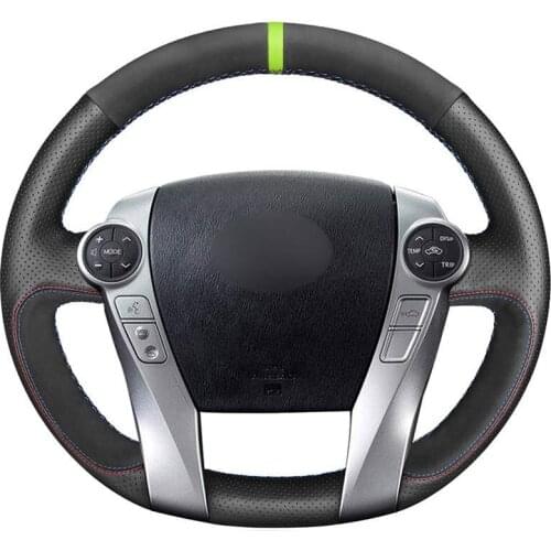 Hand Sew Black Genuine Leather Suede Car Steering Wheel Cover for Toyota Prius 30(XW30) Prius+ Prius C Prius V 2011-2020 Aqua