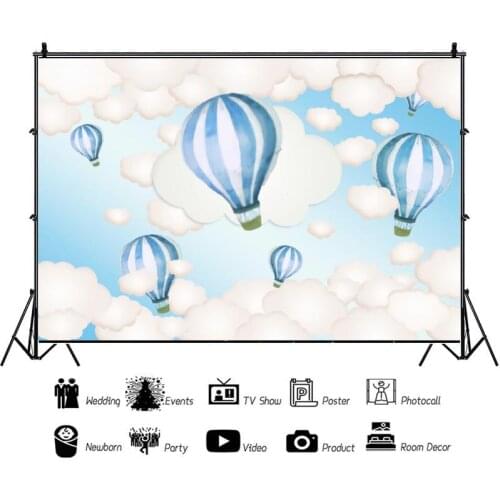 Blue Hot Air Balloon In The Sky Backdrops Artistic Photos Background Decorations for Kids Birthday Party Photography Props
