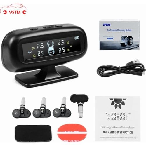 Solar TPMS Tire Pressure Monitor System Alarm 4 Temperature Gauge Meter Car Solar Power TPMS Visture With 4 Sensors