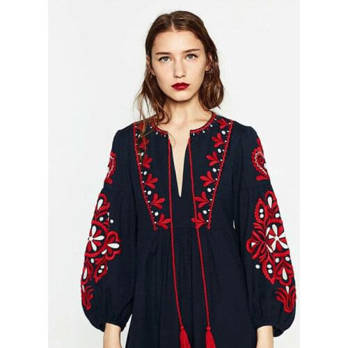 Vintage 70s HIPPIE Mexican Floral Embroidered Boho balloon sleeve MAXI DRESS S-L