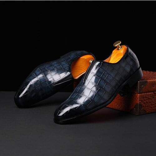 Yomior British Vintage Casual Luxury Men Shoes Formal Dress Leather Shoes Business Top Quality Loafers Crocodile Slip-On Oxfords