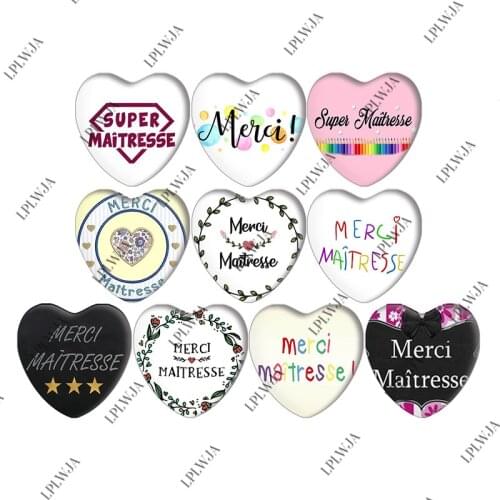 Zdying 25mm/30mm Super Maitresse French Mixed Heart Shape Photo Glass Cabochons Cover Pendant Cameo Settings Jewelry Findings