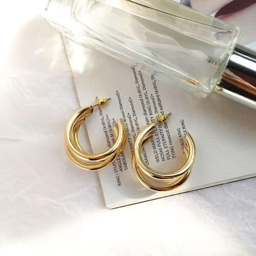 Retro Three Rings Round Earrings For Women Glamour Charm Goth Earing European Modern Female Trendy Delicate Mujer Jewelry Gifts