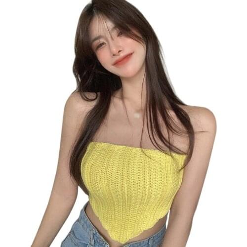 Womens Solid Irregular Slim Sexy Vest Backless Bandage Knitted Sleeveless Camisole Crop Top