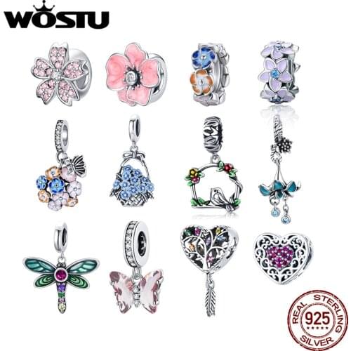 WOSTU Authentic 925 Sterling Silver Hot Sale Colorful Garden Charms Pendant Fit Bracelets Women Fashion DIY Jewelry Gift Making