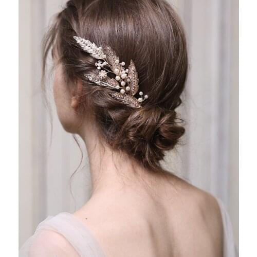 Pearl leaf hair comb Original design women Exclusively Party bride headpiece Wedding hair accessories