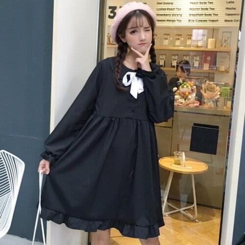 Autumn dress new womens Korean version of the fresh loose long bow long sleeve sweet retro casual dress